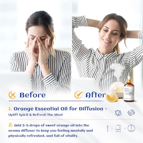 Image of HIQILI 100ML Orange Essential Oil for Air Freshener, DIY Soap, Skin Care, Can be Added to Diffusers, Dryer Balls, Lotions for Use - 3.38 Fl Oz