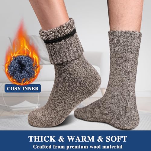 Reamphy 5 Pairs Men's Winter Thermal Wool Hiking Socks, Thick Warm Crew Boot Socks3