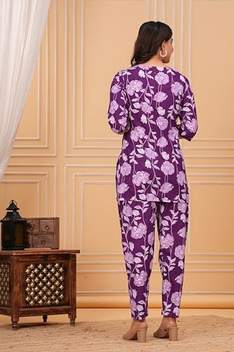 Image of Women Cotton Printed Co-Ord Set Kurta with Pant Set | Cotton Floral Printed Anarkali Maternity Feeding Kurta with Zipper /Maternity
