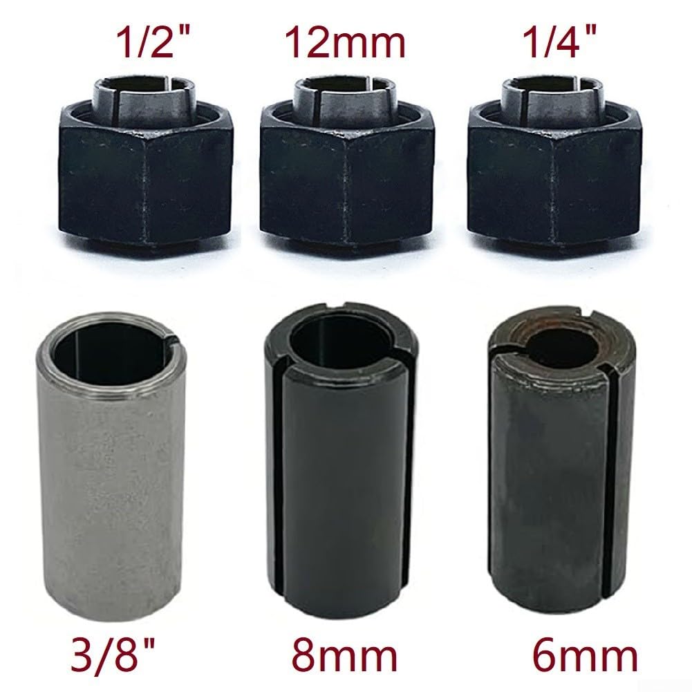 Lot de 3 bagues de serrage et écrous de rechange pour Dewalt Dw621 Dw616Mdpk Dw618DM 1/4" 1/2" 12 mm + manchons adaptateurs 3/8 8 6 mm, métal de haute qualité