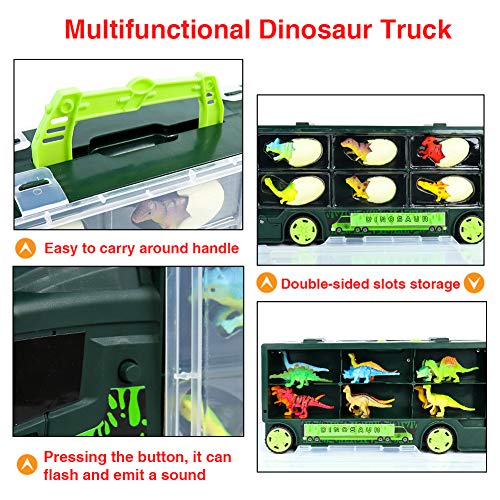Dinosaur Truck Boy Toys for 3-5 Kids 2 3 4 5 Year Old Boys Transport Car with 6 Dinosaur Eggs 12 Mini Dinosaur Figures Party Supplies Birthday Gifts - Thumbnail 3