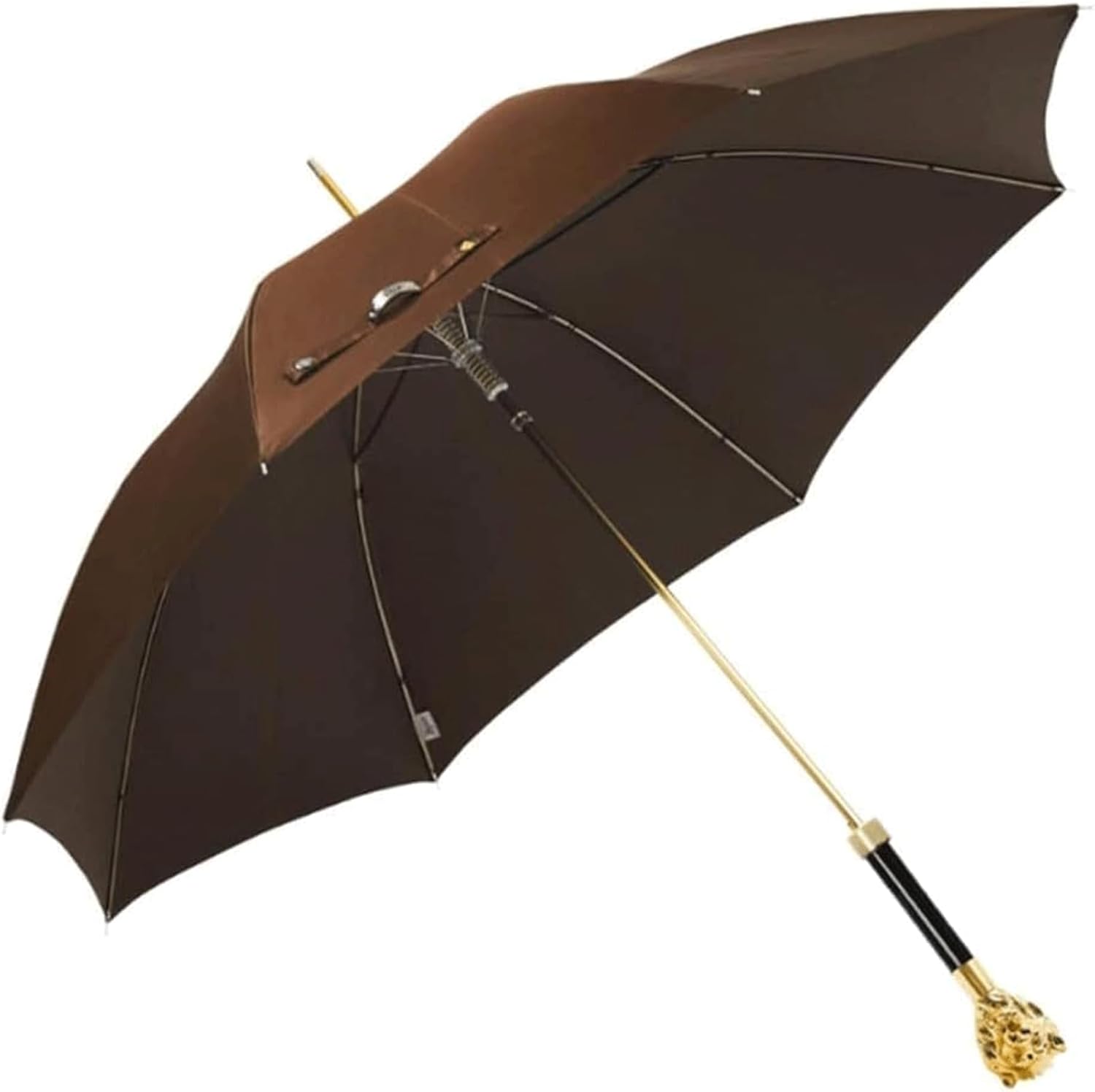Gentleman British Style Umbrella Gold and Silver Lion Head Shape Long Handle Stick Umbrella Silk and Satin Fabric Golf Umbrella