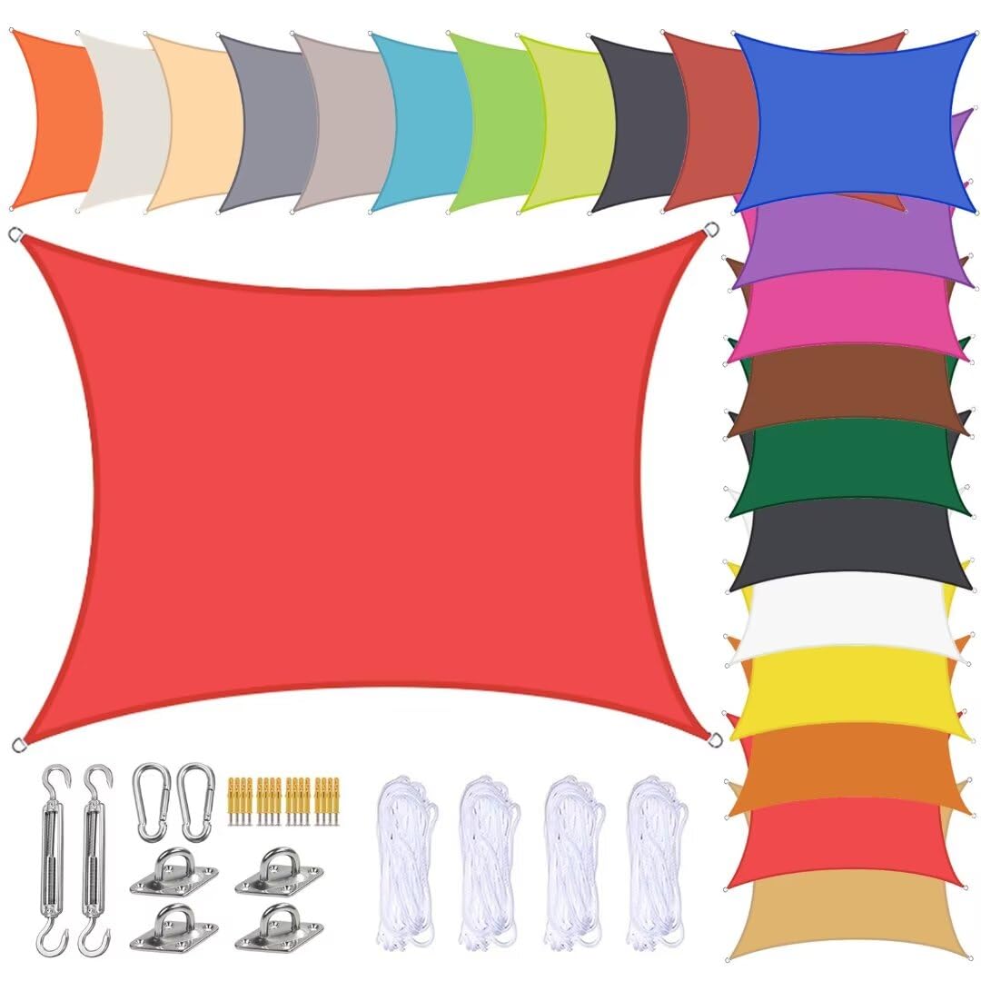 Voile d'ombrage rectangulaire 4x5m anti-UV 90% et auvent extérieur étanche
