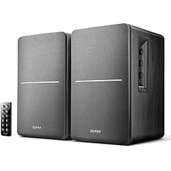 Edifier R1280DB Powered Bluetooth Bookshelf Speakers - Optical Input - Wireless Studio Monitors - 4 Inch Near Field Speaker - 42W RMS - Wood Grain (Black)