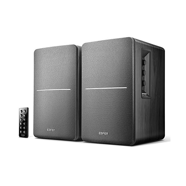 Edifier R1280DB Powered Bluetooth Bookshelf Speakers – Optical Input – Wireless Studio Monitors – 4 Inch Near Field Speaker – 42W RMS – Wood Grain (Black)