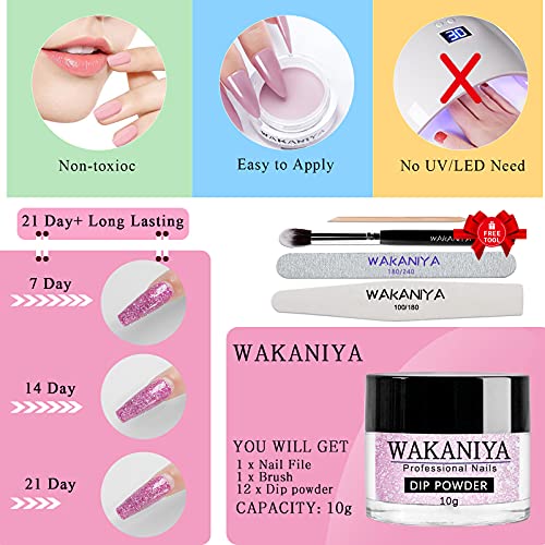 Wakaniya Dip Powder Nail Kit-12 Glitter Fall Colors Purple Pink Dip Powder With Dip Liquids Set Base Top Coat Activator For Salon And Home Diy Dip Nail Art Manicure No Uv/Led Needed #TOP5