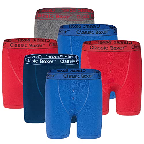 Mens Classic Boxer Button Fly Cotton Briefs Fitted Trunks Quick-Dry Everyday Underwear Pack of 6 - L