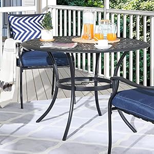 PatioFestival 42. 1" x 42. 1" x28. 3" Round Outdoor Dining Table Space Saving Patio Bistro Table with Umbrella Hole All Weather Steel Frame Metal in Black PatioFestival 42 1 x 42 1 x28 3 Round Outdoor Dining Table Space Saving Patio Bistro Table with Umbrella Hole All Weather Steel Frame Metal in Black