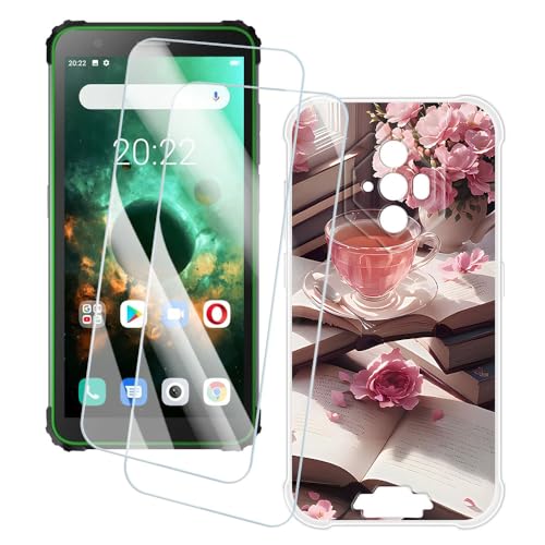 OAGELIM 2�Z�b�g �X�N���[���v���e�N�^�[ + �P�[�X Blackview BV6600E (5.7 �C���`) �Ƃ̌݊������� �A�[�e�B�X�e�B�b�N�J�X�^���v�����g�J�o�[�Ƌ����K���X�t�B���� �X�N���b�`�h�~ (�s���N�̌ߌ�)