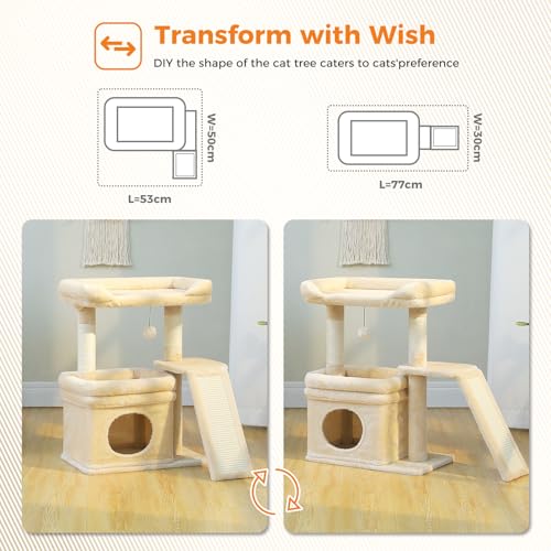 PAWZ Road 68cm Cat Tree for Indoor Cats with Large Top Perch and Sisal Scratching Post, Small Cat Tower with Cozy Condo, Scrtaching Board and Dangling Ball, Beige - Image 2