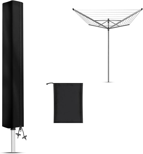 Raweao Rotary Washing Line Cover for Brabantia, Rotary Clothes Line Cover, Rotary Airer Cover 420D Oxford Waterproof Anti-UV Whirlygig Cover with Zipper(160x15x15cm)