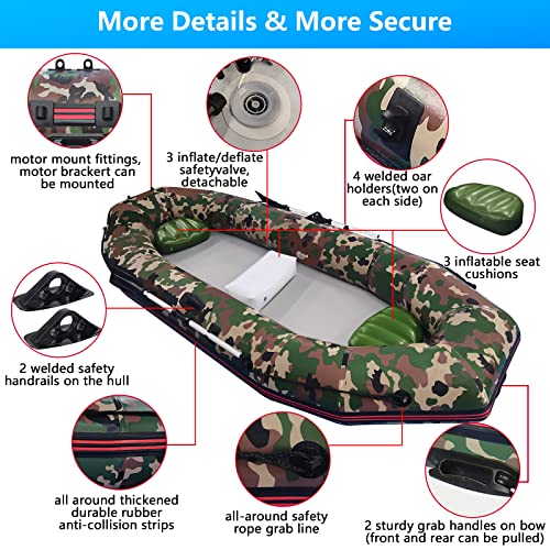 Gzkyylegs 10 Feet Inflatable Sport Boats For Adults, 4-5 Person Fishing Dinghy Boat - Rafting Tender With Inflatable Cushion & Paddle - Folding Portable Kayak For Touring, Floating On Rivers Lakes #TOP2