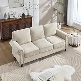 Kingfun 3 Seater Couch, Mid Century Modern Sofa with Rolled Arms and Deep Seats, Fluffy Comfort for Living Room, Apartment, Easy Assembly, Khaki