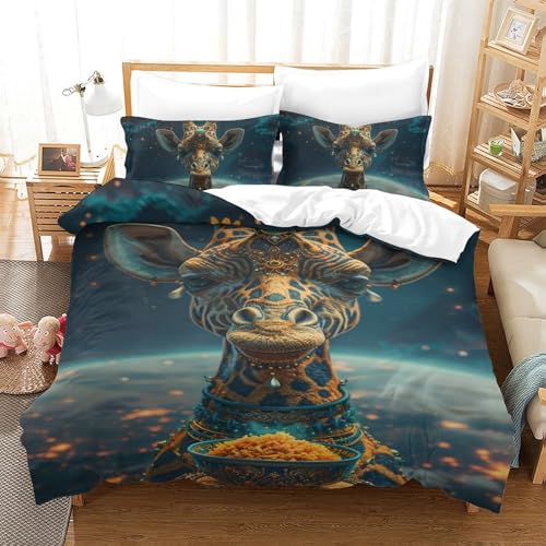 Housse de couette girafe 3D 140x200 microfiche avec taies d'oreiller - 2