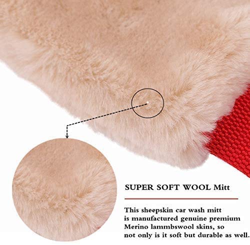 OKAYDA Autowaschhandschuh aus natürlicher Lammfellwolle, extra groß, kratzfrei, Schaffell, Waschhandschuh (keine Finger, 2er-Pack)