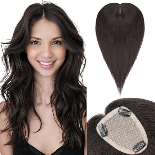 SEGO Hair Toppers for Women Real Human Hair Large Full Silk Base 9 * 14 cm Free Part 150% Density 10 Inch #1B Natural Black
