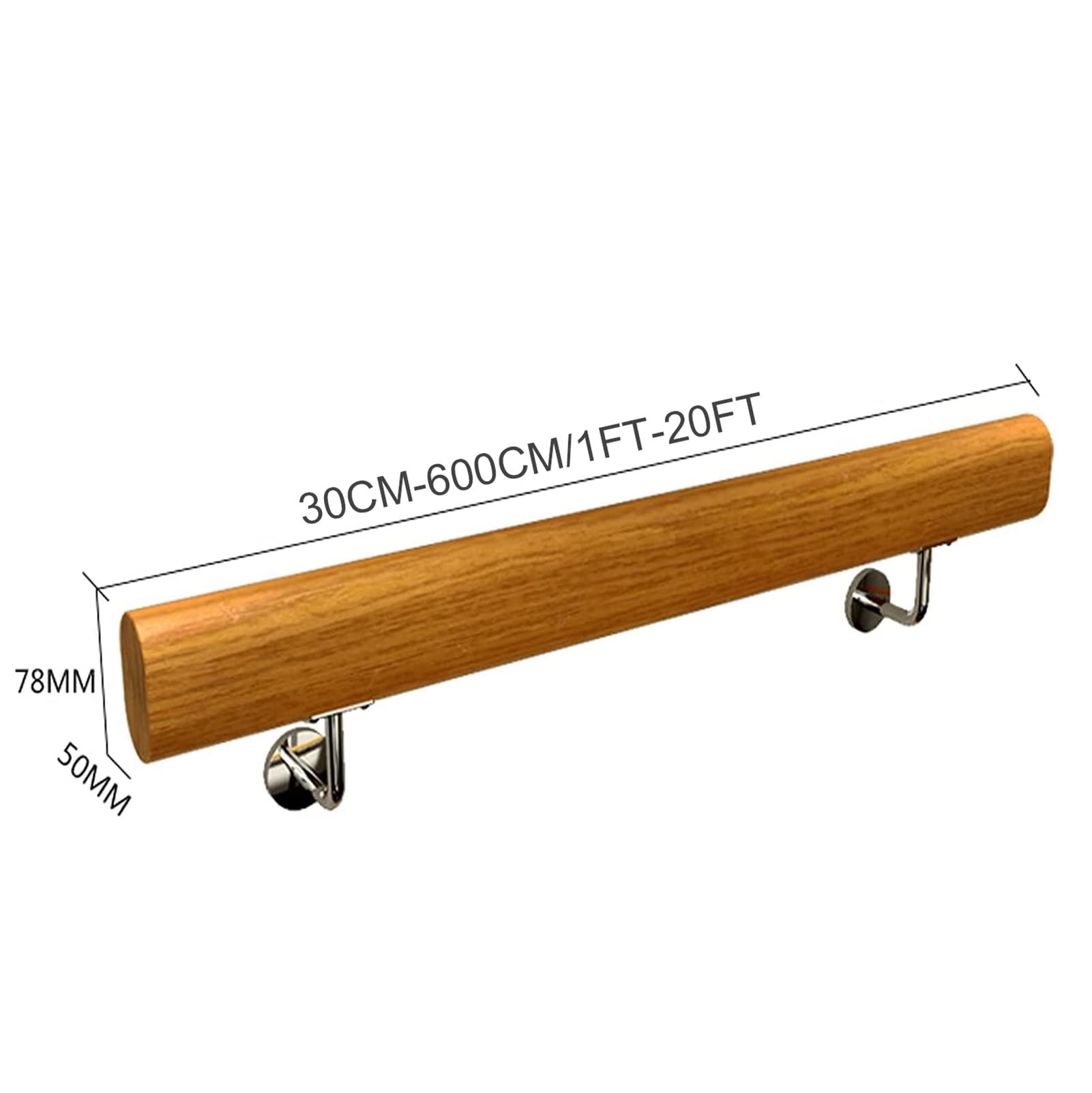 1ft- 20ft Staircase Handrails Solid Wood Stair Handrail Non-Slip Safety Banister Stair Railing Wall Mounted Corridor Support Rod for Indoor Loft Deck(450cm)