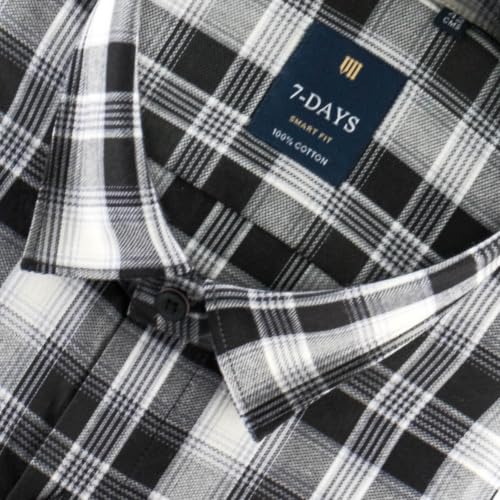 Image of 7-DAYS Men's Premium Check Shirt - 100% Cotton, Tailored Fit (Between Slim & Regular), Full Sleeve, with Pocket - Smart Office & Casual Look