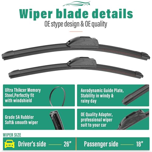 Image of 26 inch 18 inch 12 inch Windshield Wiper Blades Replacement for Acura RDX INFINITI QX50 QX55 2019 2020 2021 2022 2023 2024 2025 QX 50 55 Premium All Weather Front Rear Wipers Set - OEM Quality (Pack of 3)