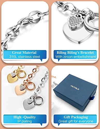 Muyola Women's Stainless Steel Heart Bracelet - Toggle Bracelets For Women - Fashion Zircon Bracelet For Girls - Toggle Clasp - Lover Gift (Gold) #TOP3