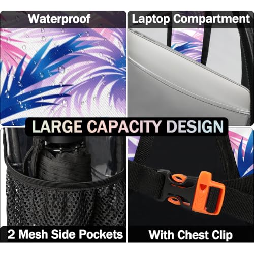 Coconut Tree Watercolour Clear Backpack Stadium Approved PVC Backpacks for Adults Heavy Duty Clear Bag for Work Security Travel College4