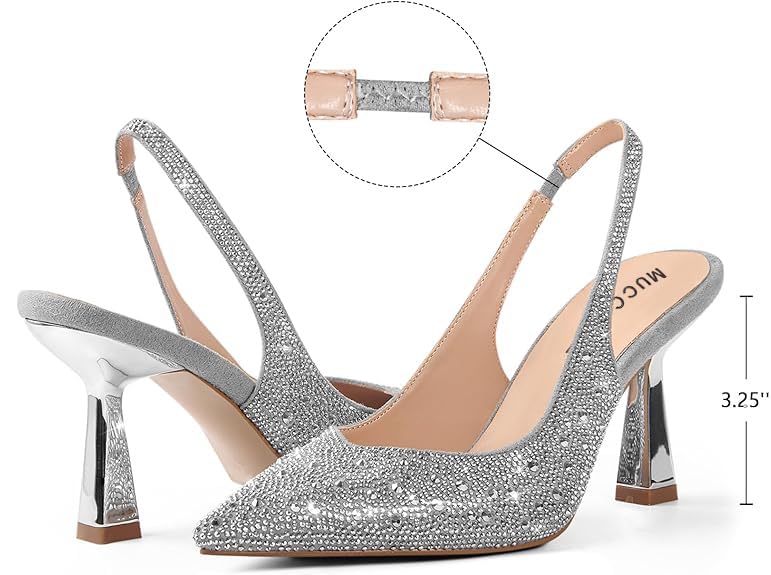 MUCCCUTE Kitten Heels for Women Slingback Heels Pointed Toe Pumps Rhinestones Pearls Stiletto Sparkly Bridal Sandals for Wedding Prom Dating3