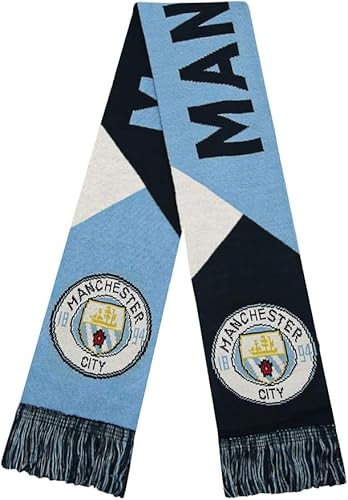 Icon Sports Officially Compatible with Manchester City Soccer Supporter Scarf – Vertical Stripe Knit Fan Scarf