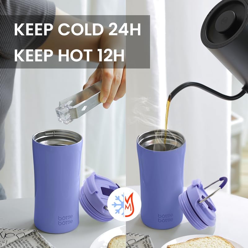 BOTTLE BOTTLE Coffee Tumbler with Dual-use Lid and Straw Double Walled Iced Travel Coffee Mug for Woman and Man 12 oz Stainless Steel Insulated Tumbler with Handle (purple) - Image 6