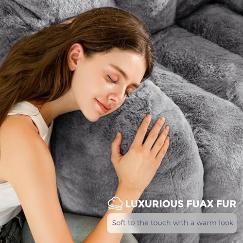 Image of MAXYOYO Bean Bag Chair, Cloud Shaped Bean Bag Sofa for Adults, Soft Stuffed Lazy Floor Sofa with Supportive Filling, Comfy Single Couch for Living Room, Bedroom, Apartment, Dark Grey