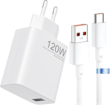 Charger Replacement 120 Watt Charger for Xiao mi 15 14T 13T 12T 11T Pro/Ultra Redmi Note 14 13 12 Pro+ 5G Quick Charger USB Power Charger with 6A Type C Charging Cable 2 m White-120W-3