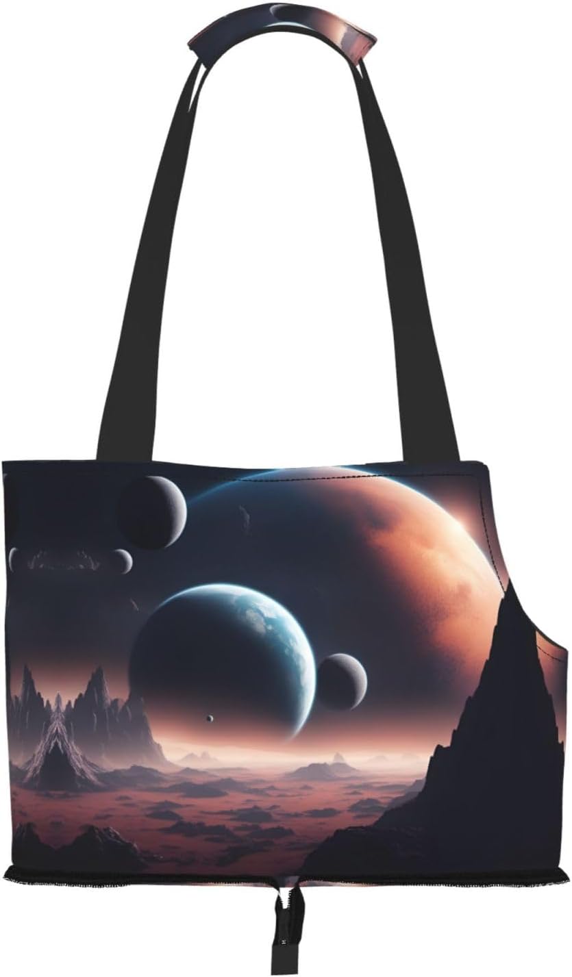 Space Planet Print Portable Foldable Shoulder Bag for Travel,with Collar Hook and Handle Pad,Cute Stylish Design