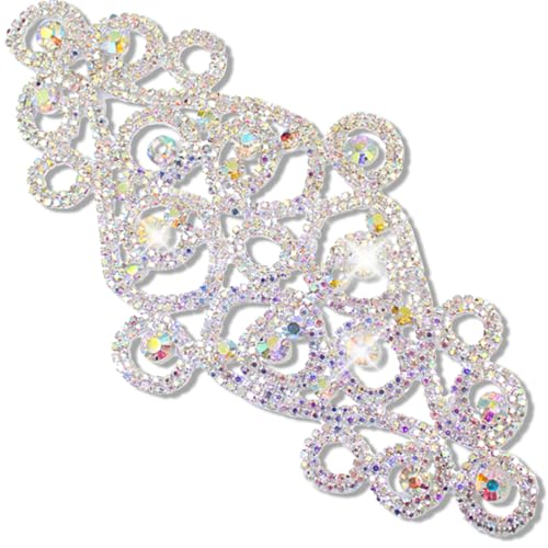 PEARLY JUN Rhinestone Applique Crystal Applique Patches DIY Beaded Bling Trim Sewing Clothes for Wedding Belt Craft Gowns Decoration Dresses Embellishments(YH Z005-AB Silver)