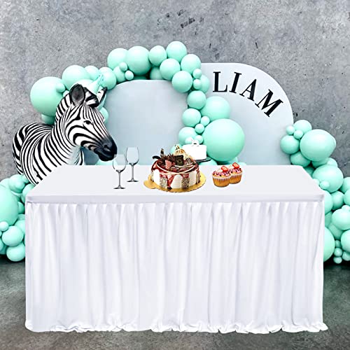 4 Pack White Table Skirt For Rectangle Tables 9Ft Polyester Table Skirt Pleated Ruffle Table Decorations For Birthday Party Banquet Trade Wedding Bridal Shower Home #TOP6