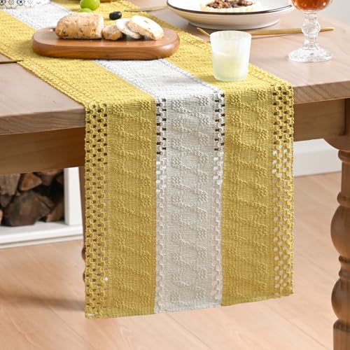 Artoid Mode Yellow Farmhouse Rustic Table Runner, Seasonal Hollow Kitchen Dining Table Decoration for Home Party Decor 12x108 Inch by Artoid Mode - Used condition - US$8.33