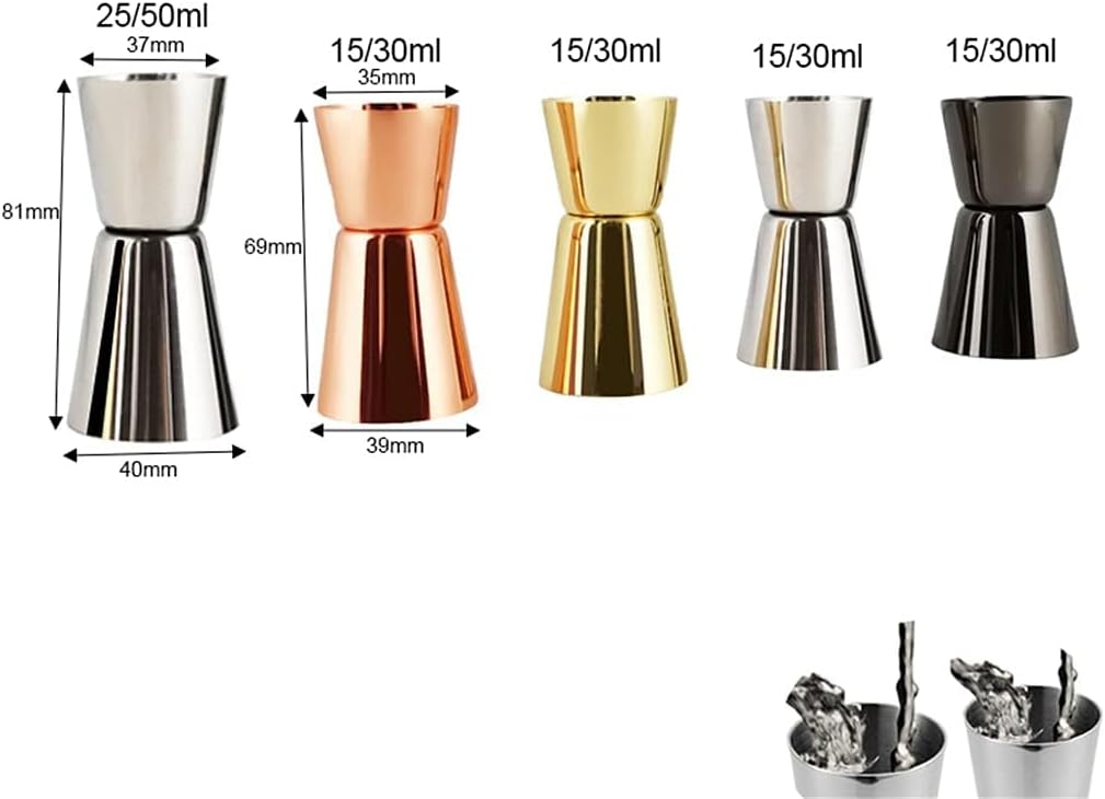 15/30ml 25/50ml Cocktail Measuring Jigger Wine Cocktail Shaker Single Jigger Shot Drink Stainless Steel Measuring Cup(Black)