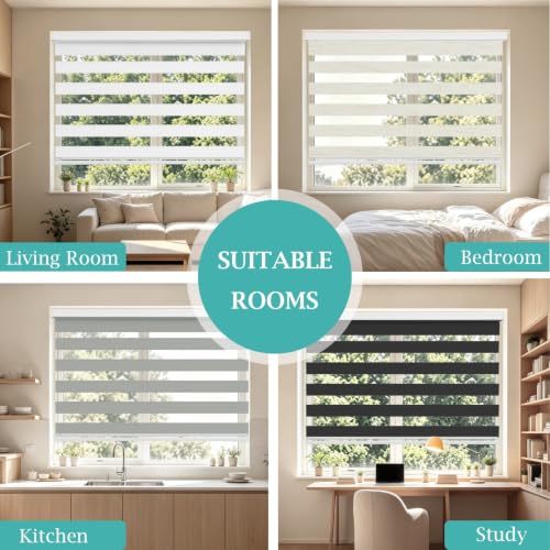 Changshade Linen Cordless Zebra Blinds for Windows, Light Filtering Dual Layer Zebra Shades, Free-Stop Roller Blinds, Privacy Day Night Light Control for Bedroom Living Room Office, 31" W×48" H,Beige by Changshade - Used condition - Image 6