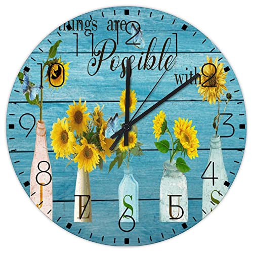 Horloge murale chrétienne en bois message de foi avec fleurs