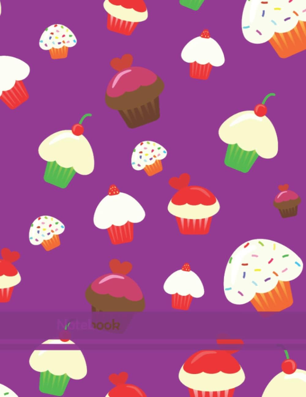 Cupcake notebook: College ruled | Lined Journal | Recipe notebook | Cupcake pattern on purple