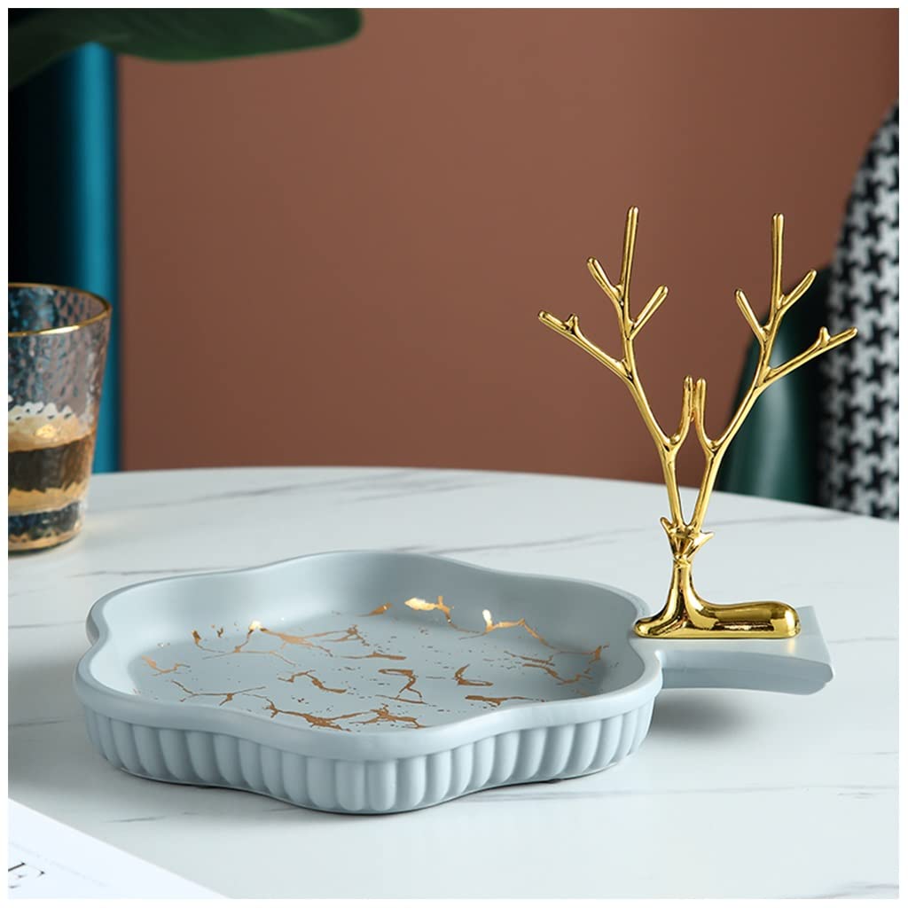 Biżuteria Tray Organizer Nordic Key Bowl Do Tabeli, Tacki Dekoracyjne Kreatywny Dekoracje stolikowe do salonu Ozdoby Key Telefon Cukierki Taca z uchwytem wspornika jelenia (Color : Grey)