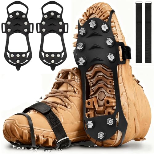Crampons pour Chaussures Antidérapant,Crampons à Neige avec 10 Dents Glace Traction Crampons Neige Grips avec des Sangles,Chaussures Anti-Slip Crampons pour Alpinisme Marche Randonnée Jogging