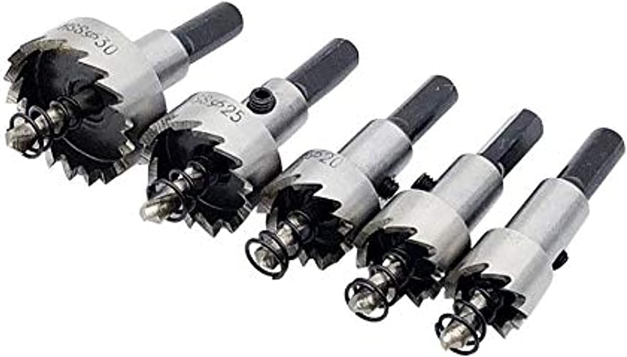 5 Pcs Carbide Tip HSS Drills Bit Hole Saw Set Stainless Steel Metal Alloy 16mm 18.5mm 20mm 25mm and 30mm