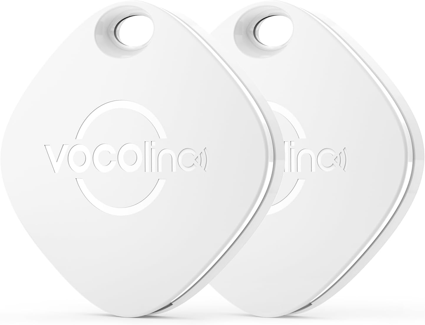 Two white VOCOlinc Air Tracker Tags