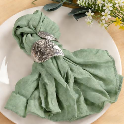Image of MLMC 40 Pack Sage Green Cheesecloth Napkins Boho Rustic Gauze Cloth Napkins Washable 21 inchx21 inch for Wedding Bridal Shower Birthday Anniversary Dinner Decor