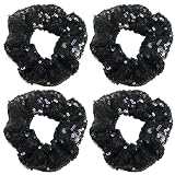 4 Pcs Sparkle Sequin Hair Scrunchie Hair Bobbles Metallic Elastics Ponytail Holders Hair Wrist Ties