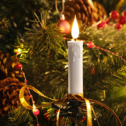 Christmas Tree Clip-On Taper Candles With 3D Flickering Flame Battery Operated Candle With Timer And Remote, Pack Of 10, White #TOP17