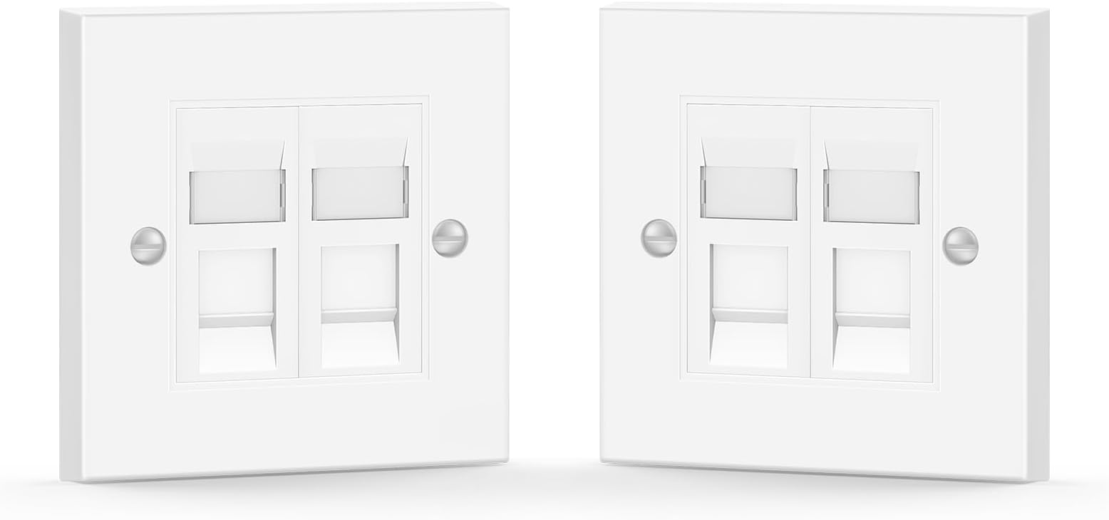 RJ45 Socket Cat6 Ethernet Wall Socket Double Port Faceplate Flat Wall Plate for CAT6/CAT5E/CAT5 Network Cable with Keystone Jack Modular 2 Sets