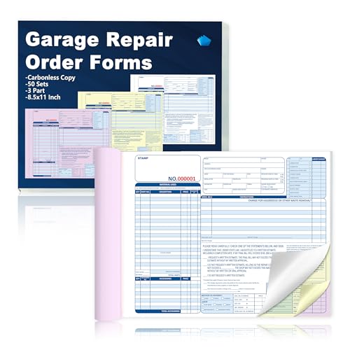 100 Sets 3 Part Auto Repair Order Forms 8.5x11 Inch Garage Repair Order Forms Carbonless Duplicate for Auto Repair Shops and Independent Mechanics (2)