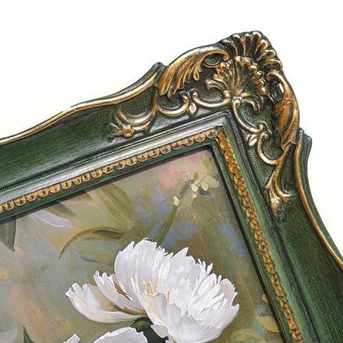 Image of Saysmile Vintage 11x14 Picture Frame Green, Textured Antique Picture Frames with Embossed Flower Design, Ornate Frame for 11x14 Photo, Resin Antique Frames Tabletop & Wall Hanging, Home Decor