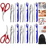 HOMOKUS 21 Pcs Seafood Tools Nut Crab Crackers Set, including 6 Crab Leg Crackers, 6 Lobster Shell Forks, 6 Crab Leg Forks 2 Seafood Scissors & Storage Bag