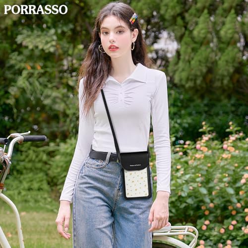 PORRASSO Touch Screen Crossbody Phone Bag Women Shoulder Bag PU Phone Purse Satchel Wallet for Dating Shopping Traveling Black2